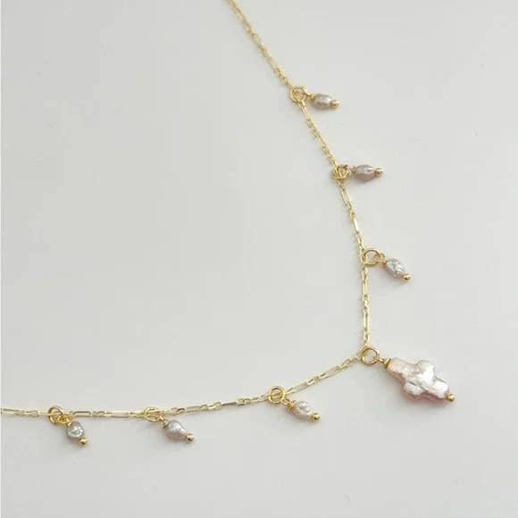 Hazey Pearl Cross Necklace