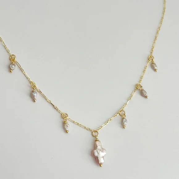 Hazey Pearl Cross Necklace