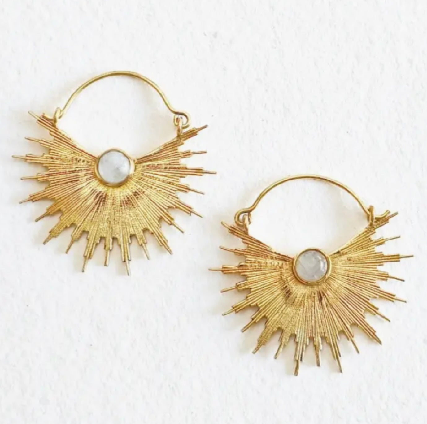 Sunburst Moonstone Hoop Earring