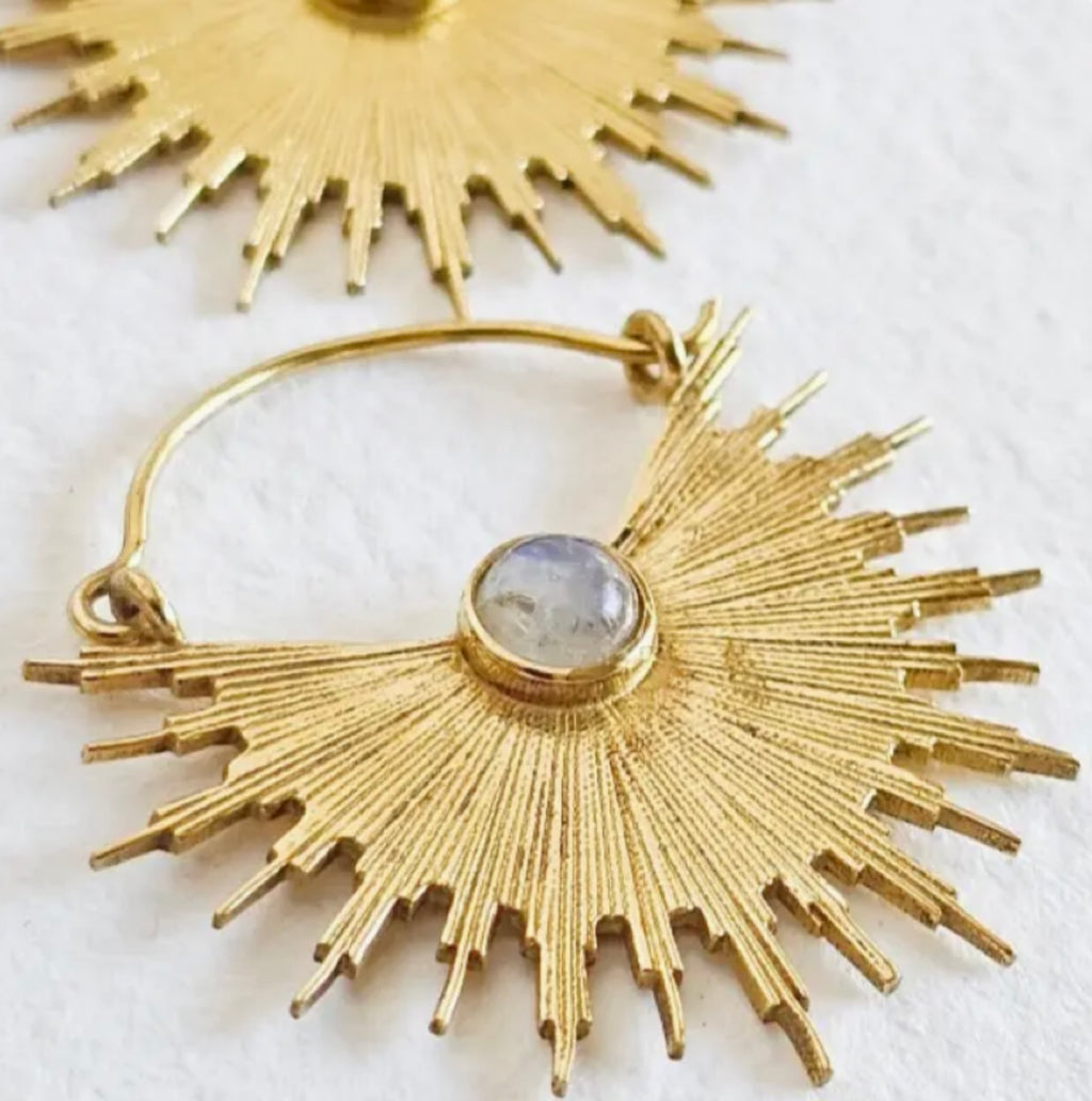 Sunburst Moonstone Hoop Earring