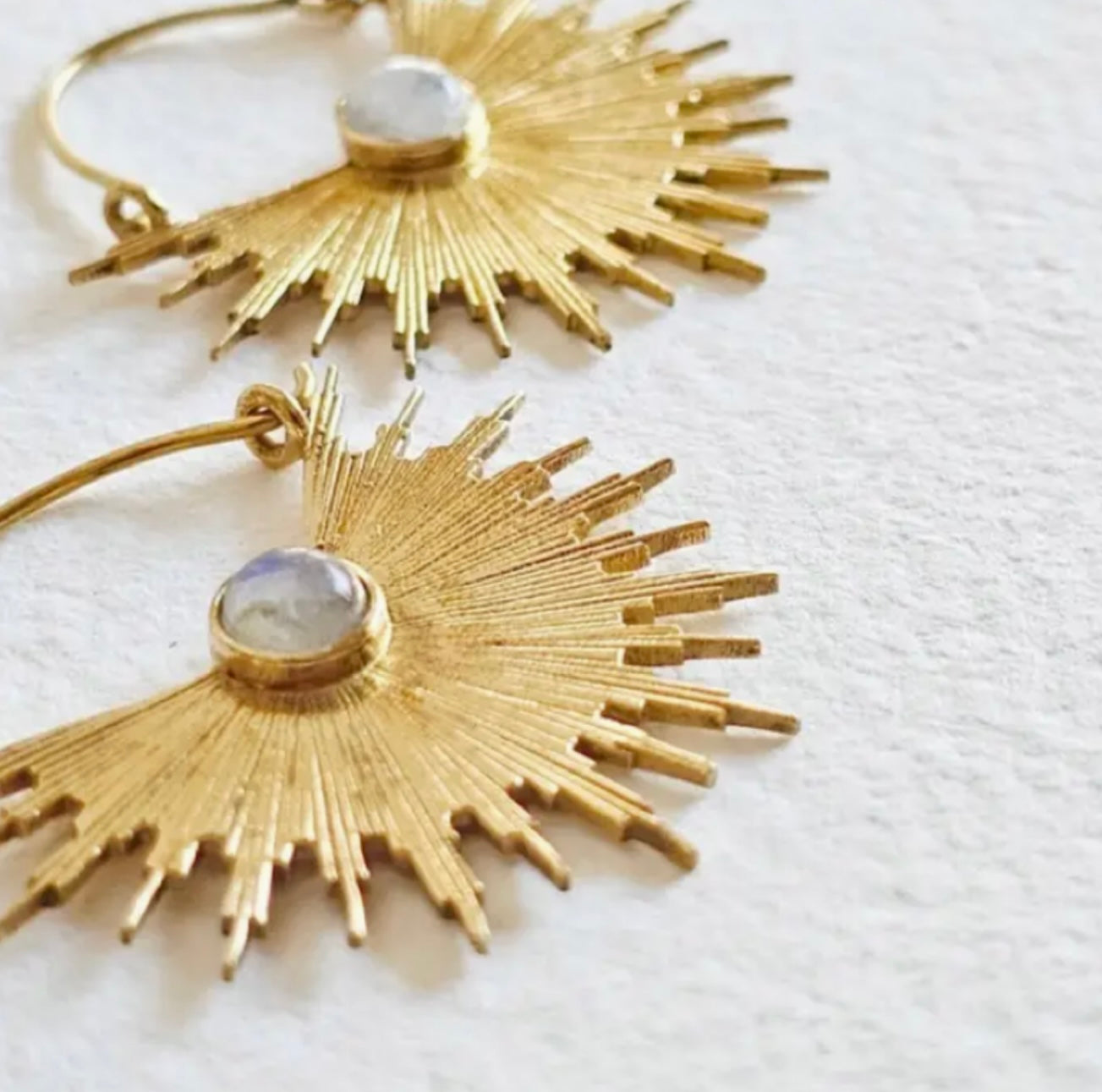 Sunburst Moonstone Hoop Earring