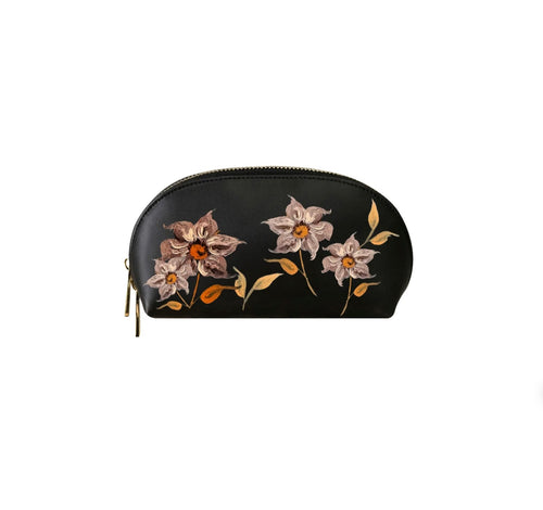 Alepel Caramel Florals Black Makeup Bag