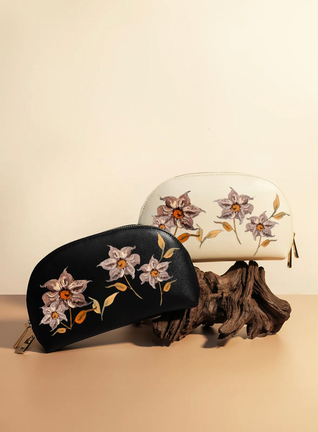 Alepel Caramel Florals Cream Makeup Bag
