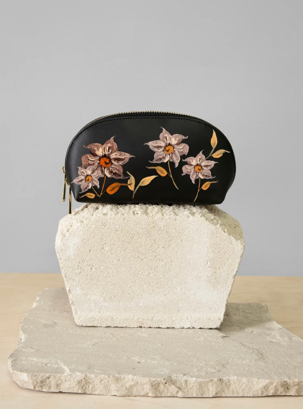Alepel Caramel Florals Black Makeup Bag