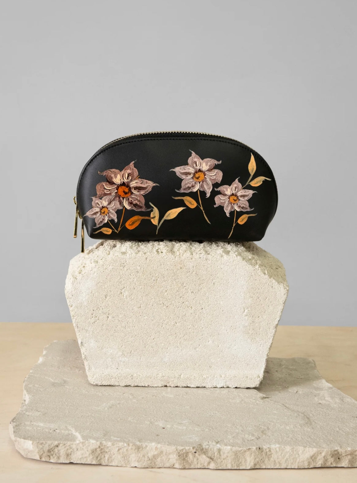 Alepel Caramel Florals Black Makeup Bag