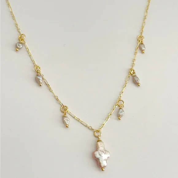 Hazey Pearl Cross Necklace